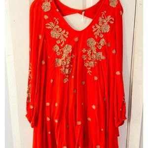 Free People Red Flowy Dress